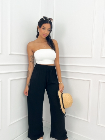 Spodnie wiskozowe wide leg czarne Sarah
