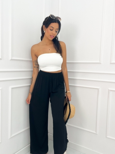 Spodnie wiskozowe wide leg czarne Sarah