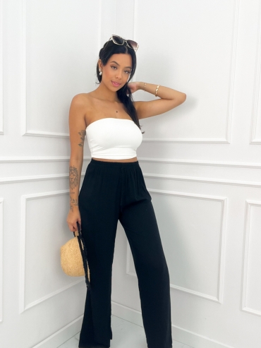 Spodnie wiskozowe wide leg czarne Sarah