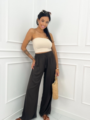 Spodnie wiskozowe wide leg czekoalda Sarah