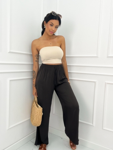 Spodnie wiskozowe wide leg czekoalda Sarah