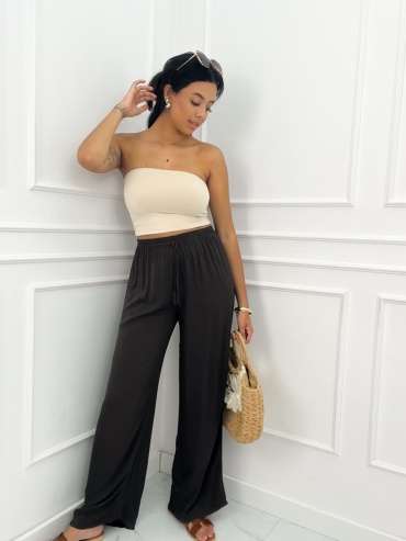 Spodnie wiskozowe wide leg czekoalda Sarah
