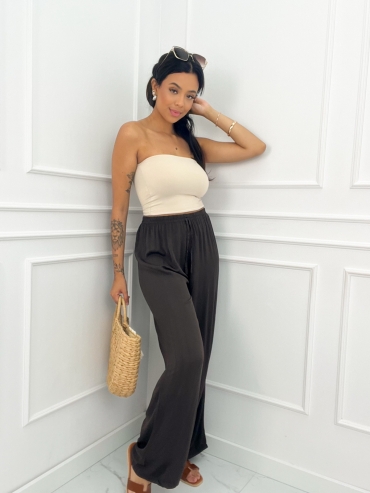Spodnie wiskozowe wide leg czekoalda Sarah