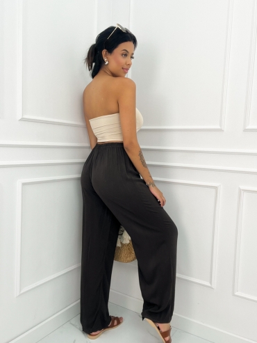 Spodnie wiskozowe wide leg czekoalda Sarah