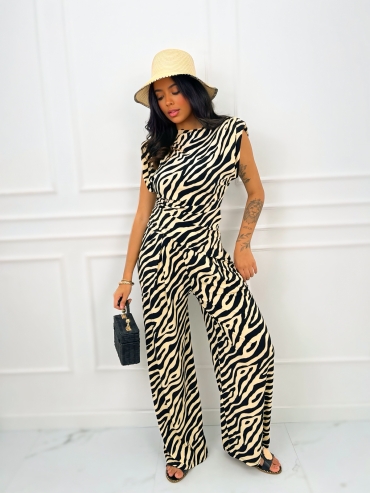 Komplet bluzka i spodnie wide leg zebra Hilda