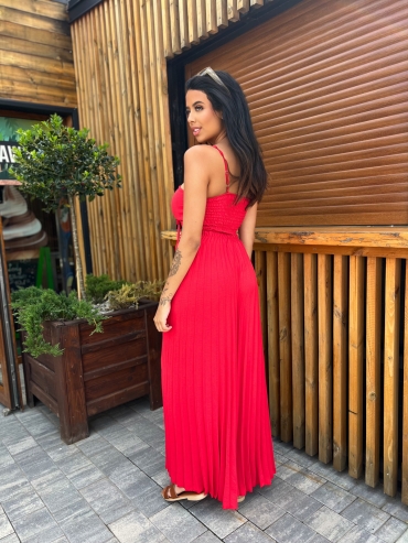 Komplet top i spodnie plisowane wide leg czerwony Cassandra