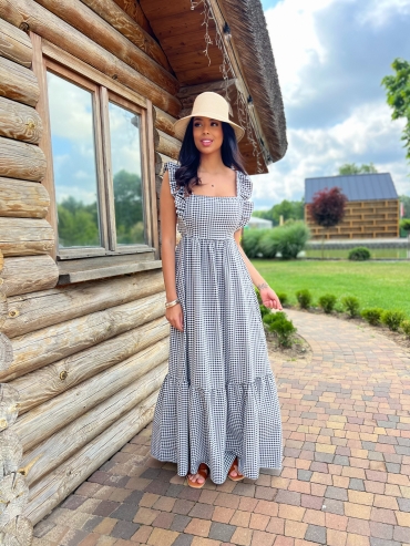 Sukienka maxi w kratę czarna Desire