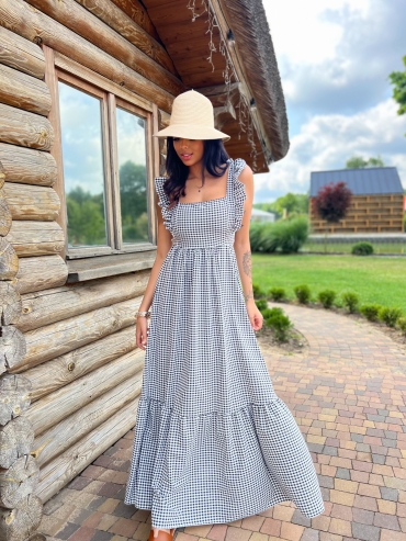 Sukienka maxi w kratę czarna Desire