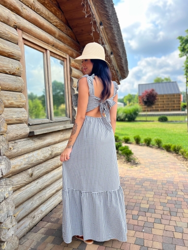 Sukienka maxi w kratę czarna Desire