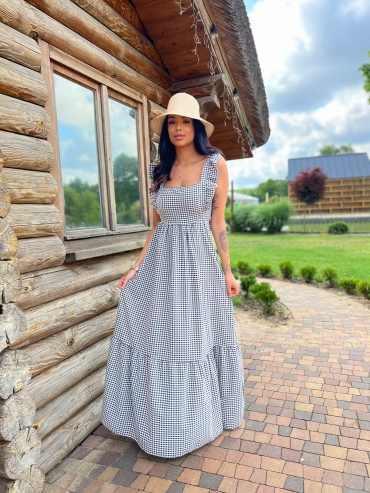 Sukienka maxi w kratę czarna Desire