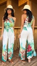 Kombinezon maxi kwiatowy print biały Exotic