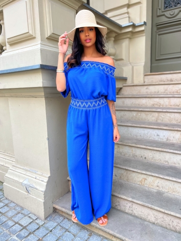 Komplet bluzka i spodnie wide leg kobalt Sofia