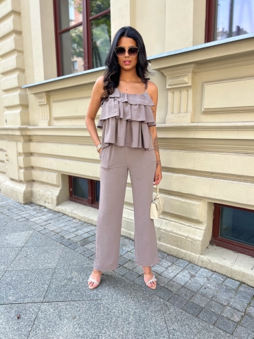 Komplet spodnie wide leg I bluzka z falbanami fango Chicago