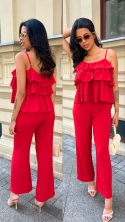 Komplet spodnie wide leg I bluzka z falbanami czerwony Chicago