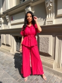 Komplet koszula z troczkiem i spodnie wide leg malina Felipa