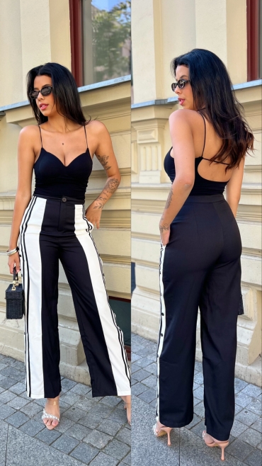 Spodnie wide leg z napami czarne Chelsea