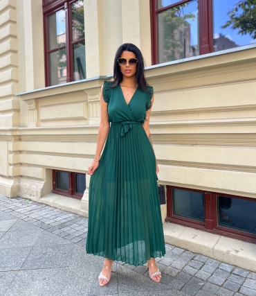Plisowana sukienka maxi butelkowa zieleń Manuella