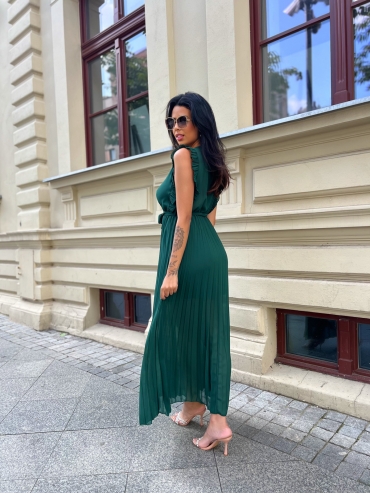 Plisowana sukienka maxi butelkowa zieleń Manuella