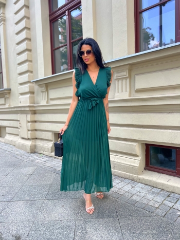Plisowana sukienka maxi butelkowa zieleń Manuella