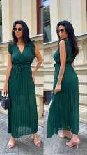 Plisowana sukienka maxi butelkowa zieleń Manuella