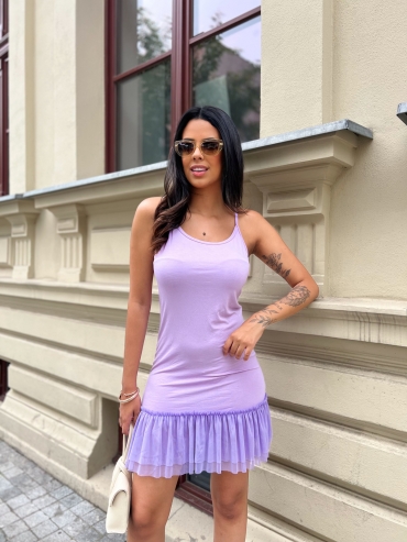 Sukienka mini prosta z tiulem lila Belen