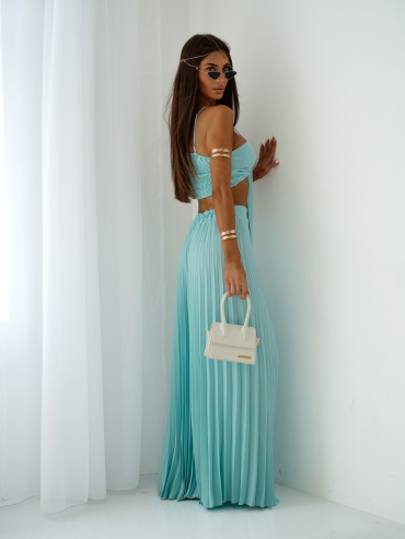 Komplet top i spodnie plisowane wide leg mięta Cassandra