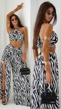 Komplet top i spodnie z rozcięciami zebra Aurora