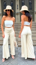 Spodnie elastyczne wide leg beż prążek