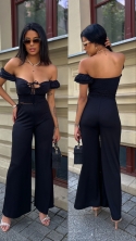 Spodnie elastyczne wide leg czarne prążek