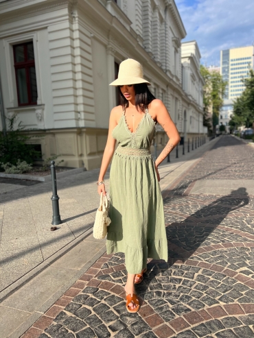 Muślinowa sukienka maxi khaki Holly