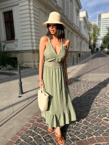 Muślinowa sukienka maxi khaki Holly