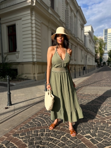 Muślinowa sukienka maxi khaki Holly