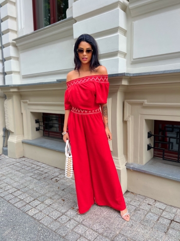 Komplet bluzka i spodnie wide leg czerwony Sofia