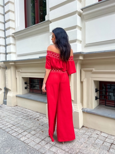 Komplet bluzka i spodnie wide leg czerwony Sofia