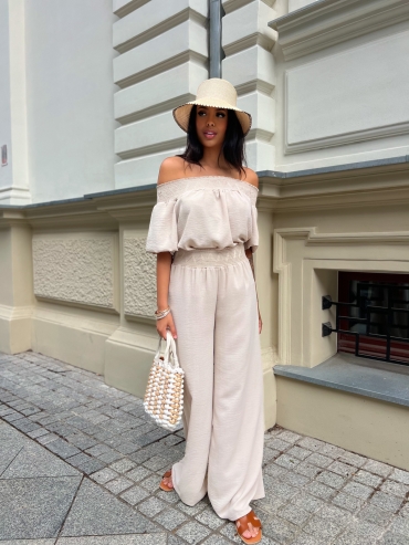 Komplet bluzka i spodnie wide leg beż Sofia