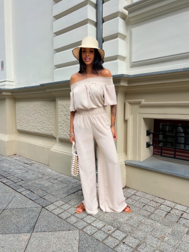 Komplet bluzka i spodnie wide leg beż Sofia