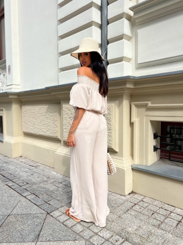 Komplet bluzka i spodnie wide leg beż Sofia