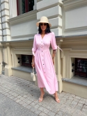Sukienka maxi zapina na guziki cukierkowy róż GG
