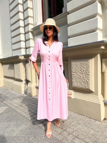 Sukienka maxi zapina na guziki cukierkowy róż GG