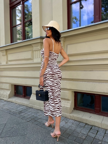 Sukienka midi z rozcięciem zebra Sofii