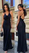 Wieczorowa sukienka maxi z efektem push-up i różą czarna