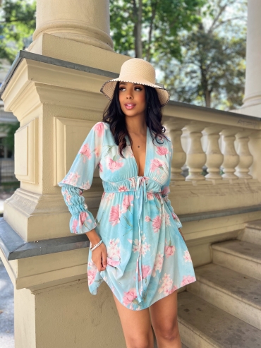Sukienka mini w kwiaty błękit Floral