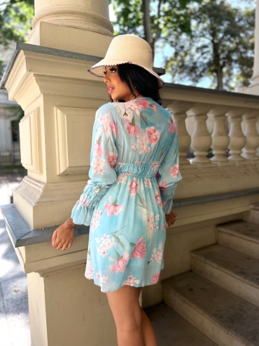 Sukienka mini w kwiaty błękit Floral