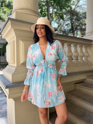 Sukienka mini w kwiaty błękit Floral