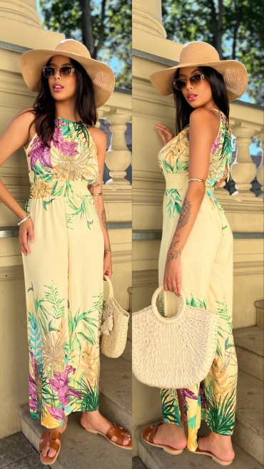 Kombinezon maxi kwiatowy print cytryna Exotic