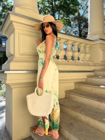 Kombinezon maxi kwiatowy print cytryna Exotic