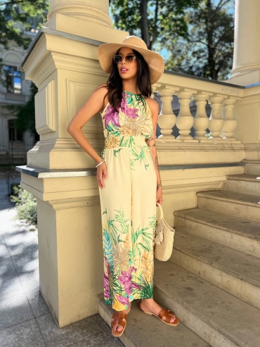 Kombinezon maxi kwiatowy print cytryna Exotic