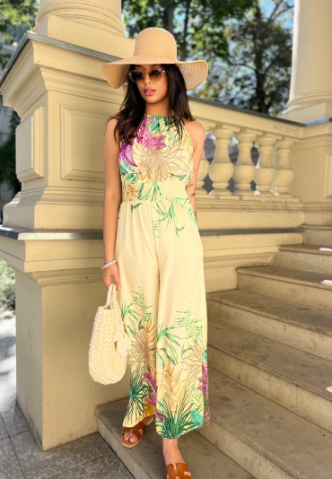 Kombinezon maxi kwiatowy print cytryna Exotic