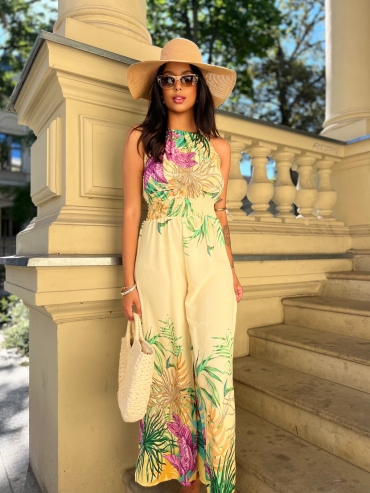 Kombinezon maxi kwiatowy print cytryna Exotic