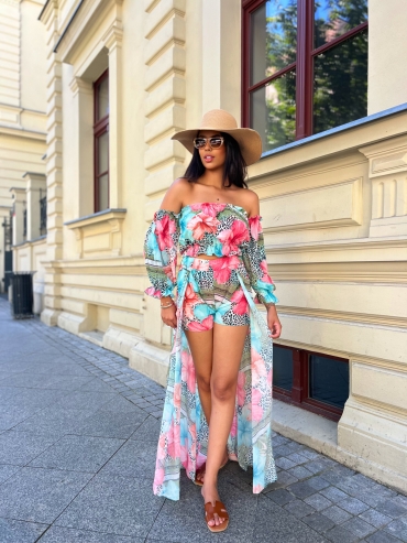 Komplet wzorzysty hiszpanka z szortami mięta Valentina